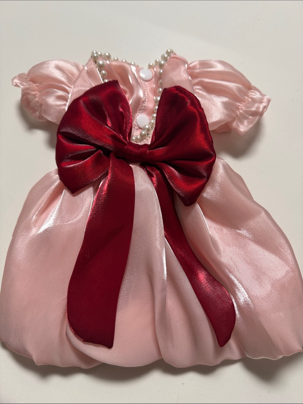 Pink and intense red Satin Princess Dress for dogs - Elegant Bow Detail